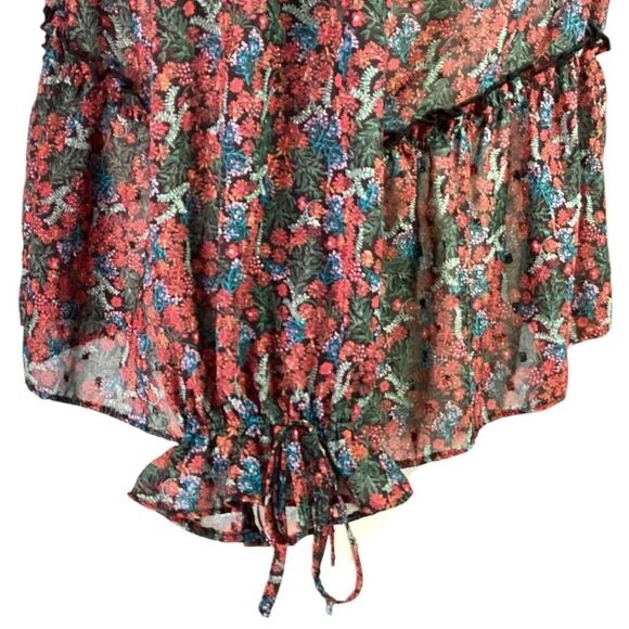 Matilda Jane Top Women XL Black Sheer Floral Long Sleeve Lace Peasant Ruffle - Picture 5 of 7